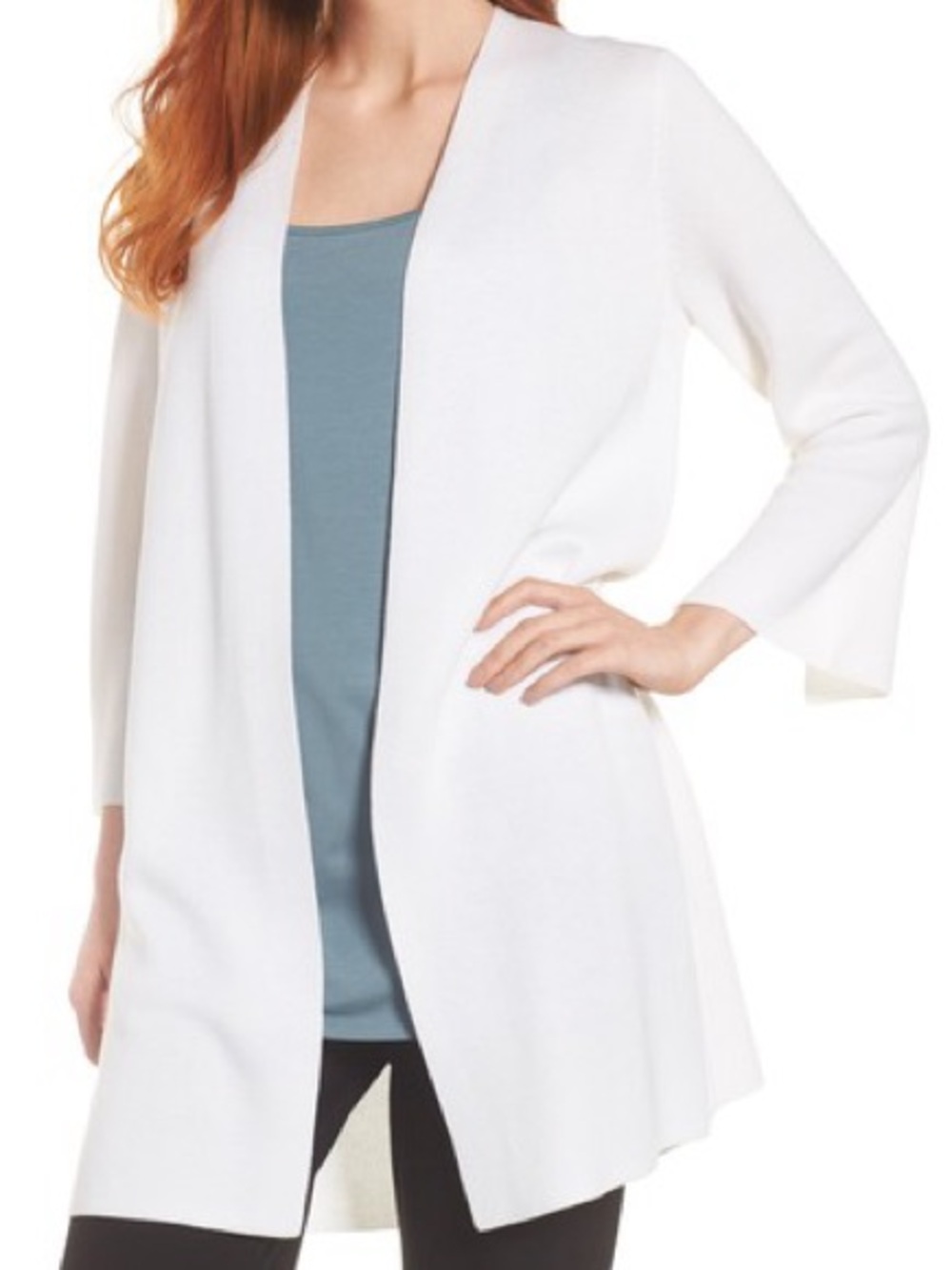 Eileen Fisher Simple Long Cardigan, White, Tencel Silk, Sz M, NWT